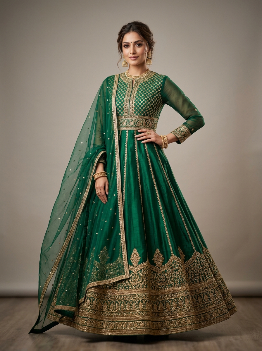 Rhea - Emerald Silk Anarkali