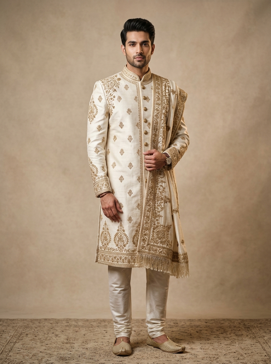 Kabir - Ivory Gold Sherwani